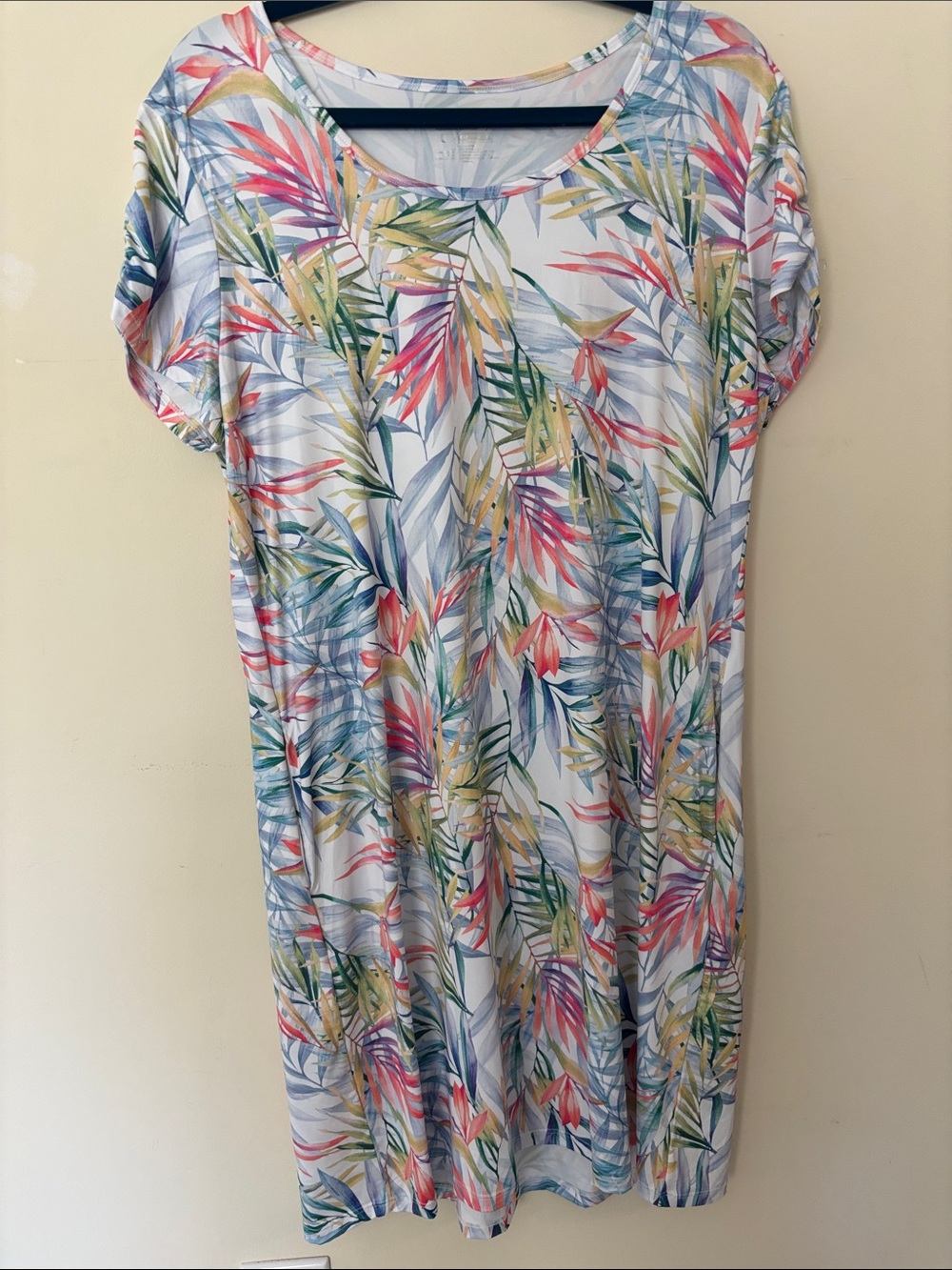 Reel Legends Tropical Leaf Print Short Sleeve Dress - White Base